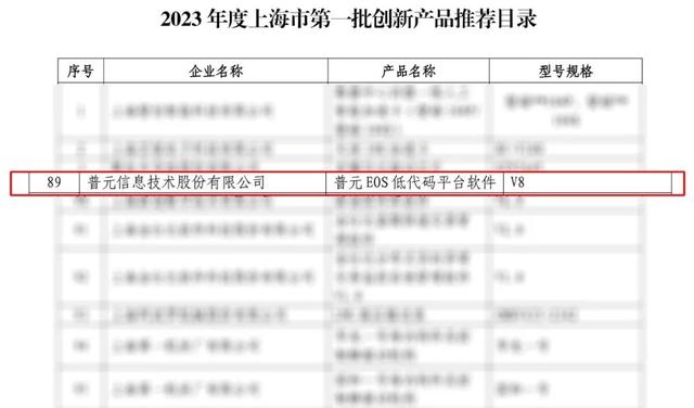 第一批！普元EOS低代碼平臺軟件入選《上海市創(chuàng)新產(chǎn)品推薦目錄》（普元 低代碼）